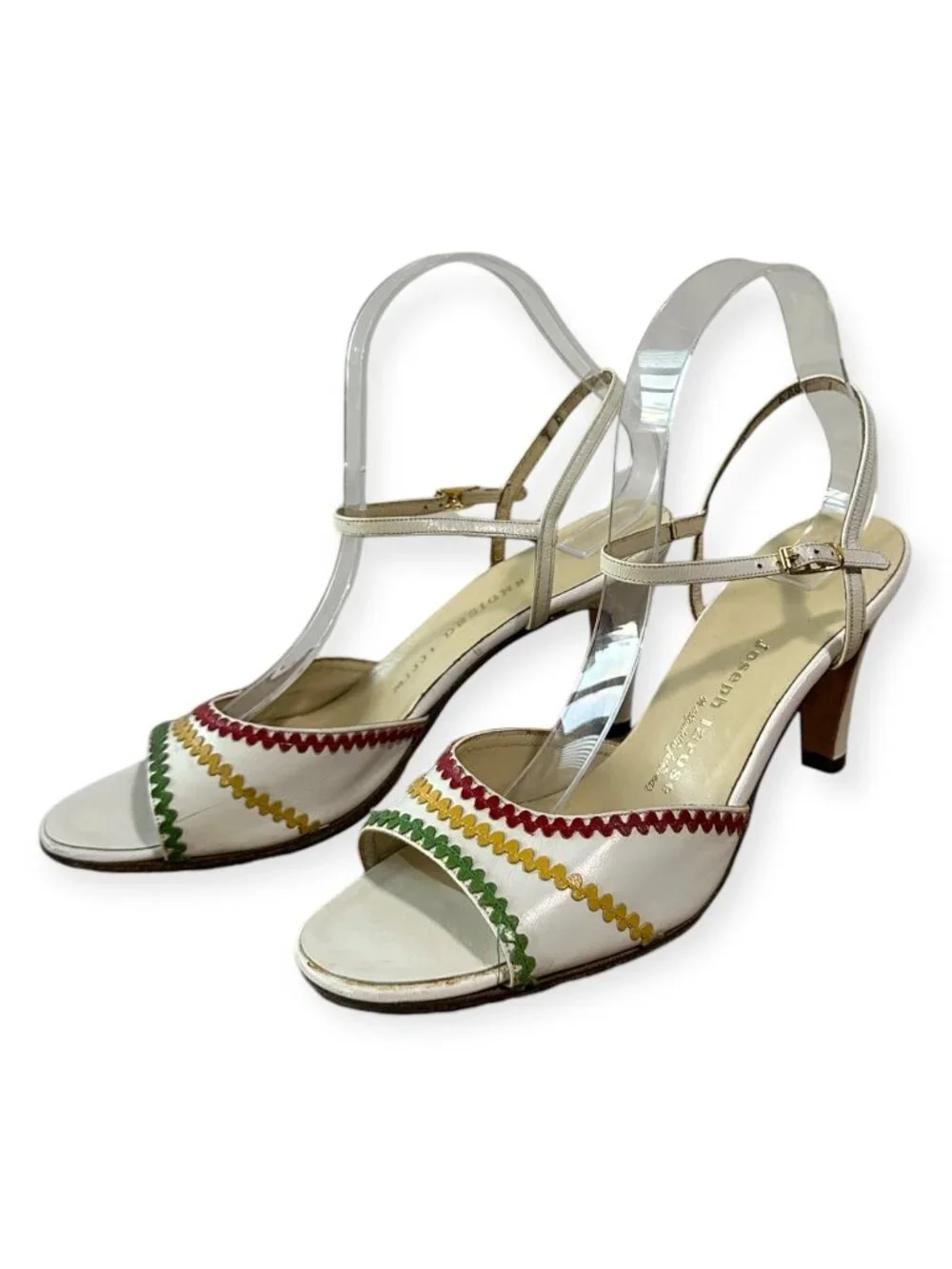 Vintage Joseph Larose High Heel Leather Sandal  with  Ric Rac tape, Size 9